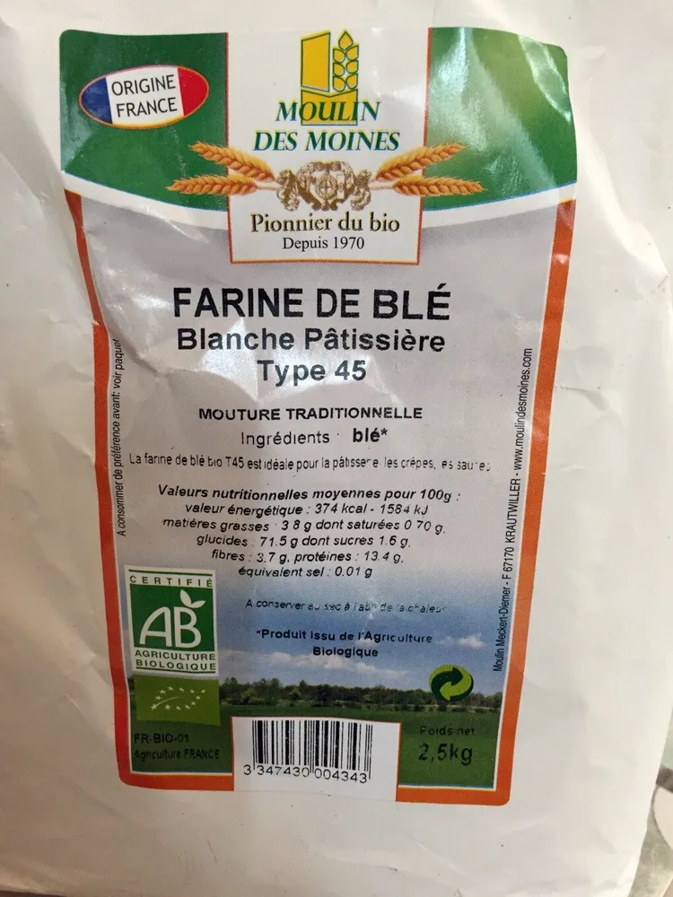 Farine de blé blanche pâtissière Type 45