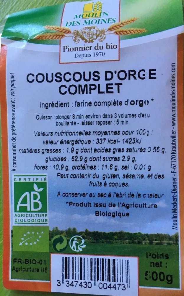 Couscous d'orge complet