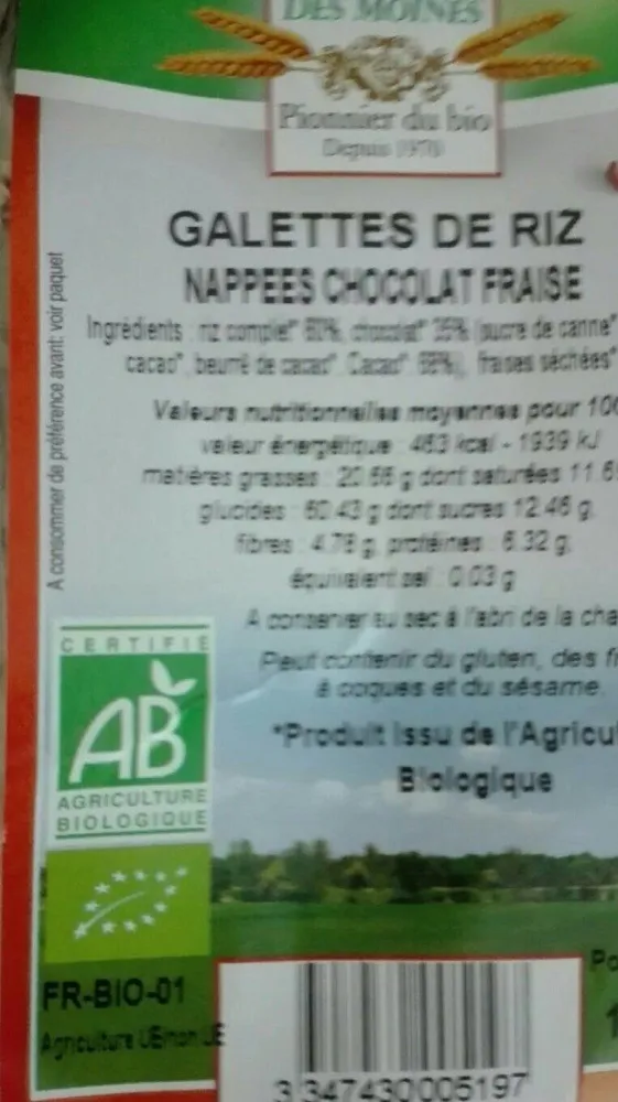 Galettes de riz nappees chocolat fraise