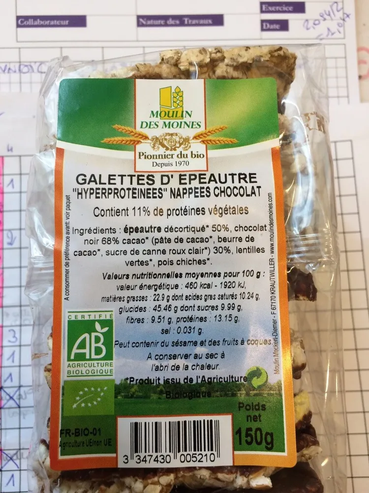 Galettes d'épeautre hyperprotéinées nappées chocolat