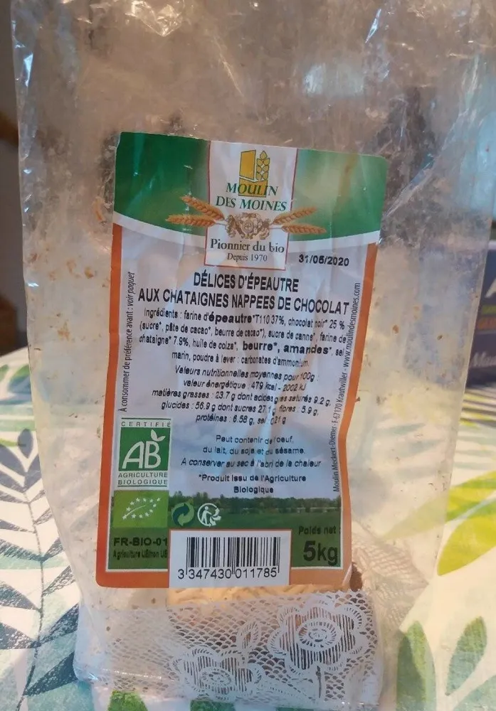 Délices d'épeautre aux châtaignes nappées de chocolat