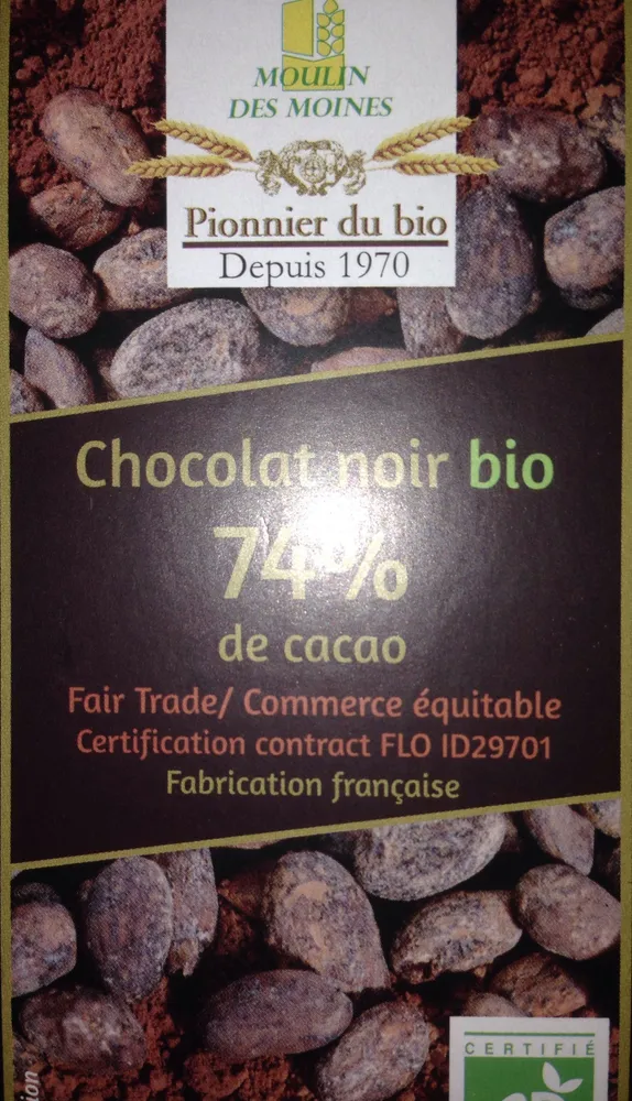 Chocolat noir bio 74% de cacao