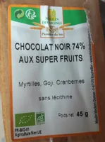 Chocolat noir 74 % au super fruit