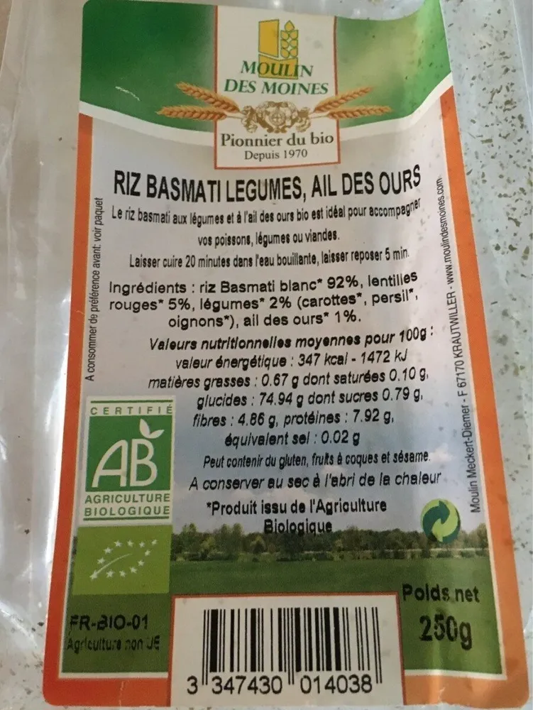 Riz basmati legumes, ail des ours