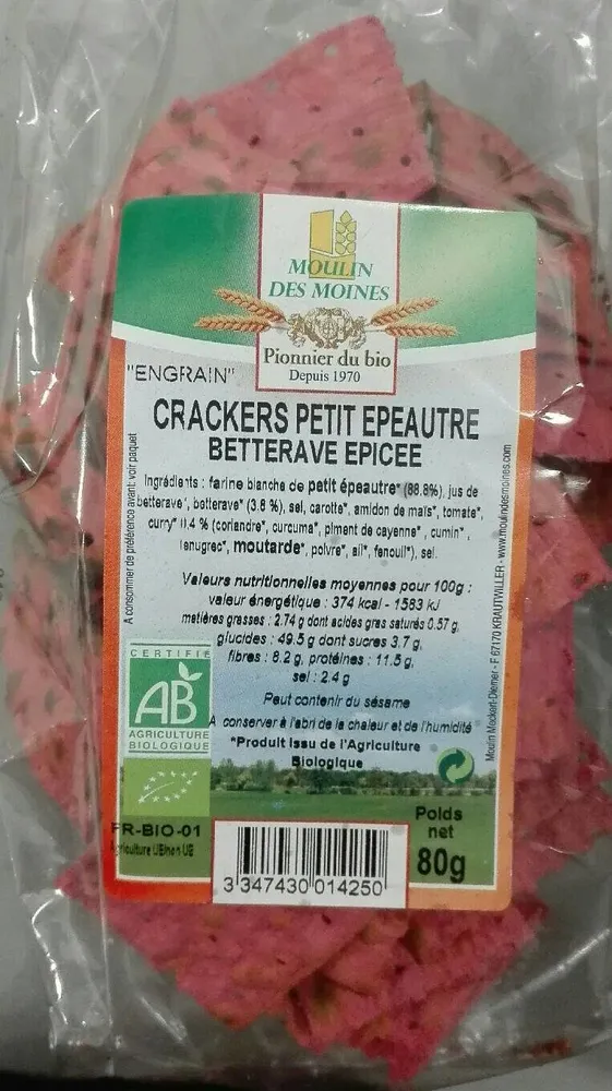 Crackers petit épeautre betterave épicée
