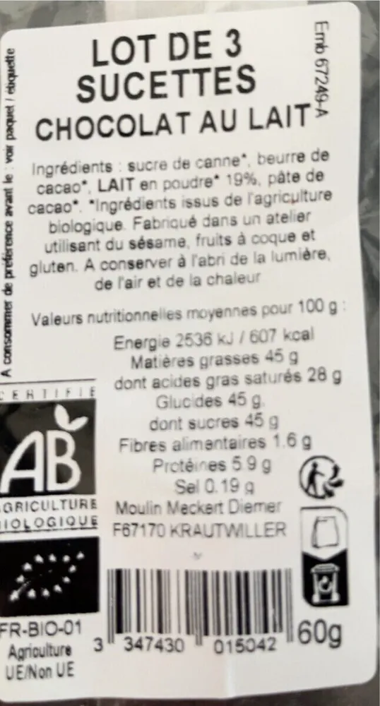 Sucettes chicolat au lait