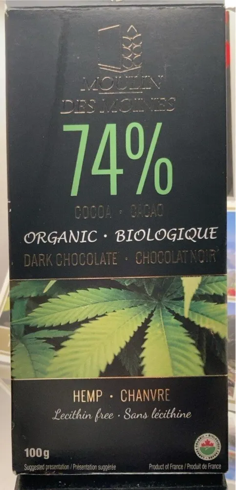 Chocolat noir 74%  au Chanvre