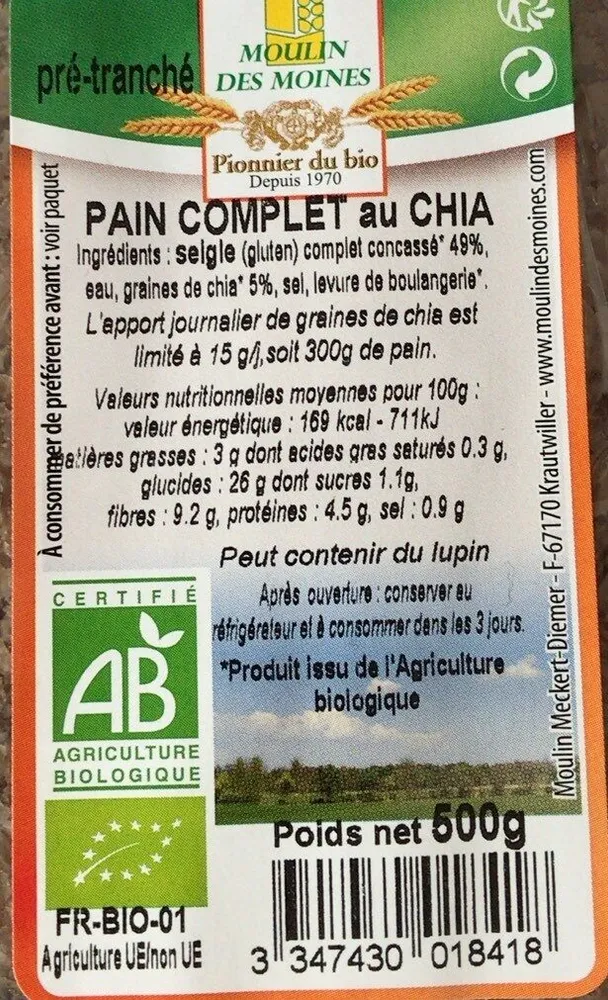 Pain Complet au Chia pré-tranché