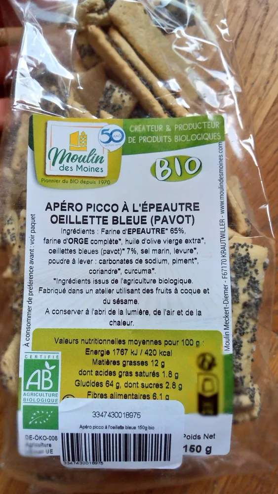 Apéro Picco à l'épeautre oeillette bleue (pavot)