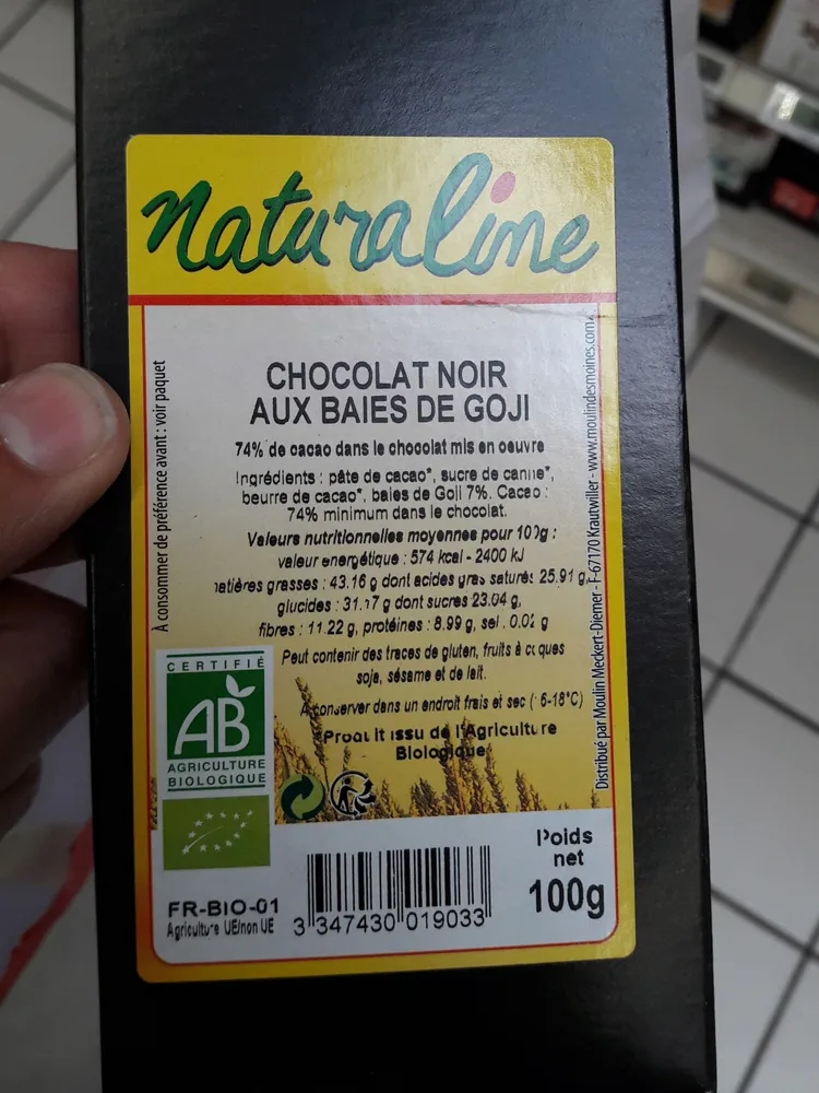 Chocolat noir aux baies de goji