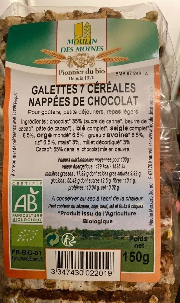 Galettes 7 céréales nappées de chocolat
