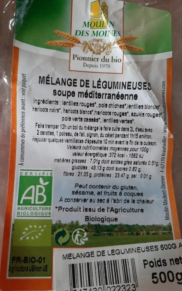 Mélange de légumineuses soupe méditerranéenne