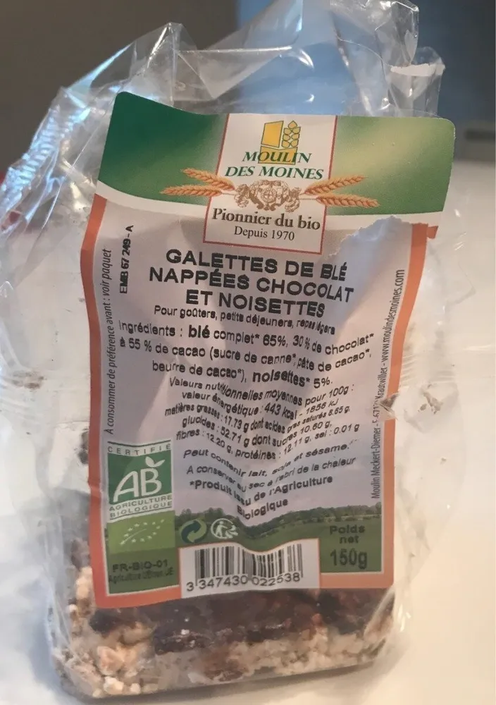 Galettes de blé nappées chocolat et noisettes