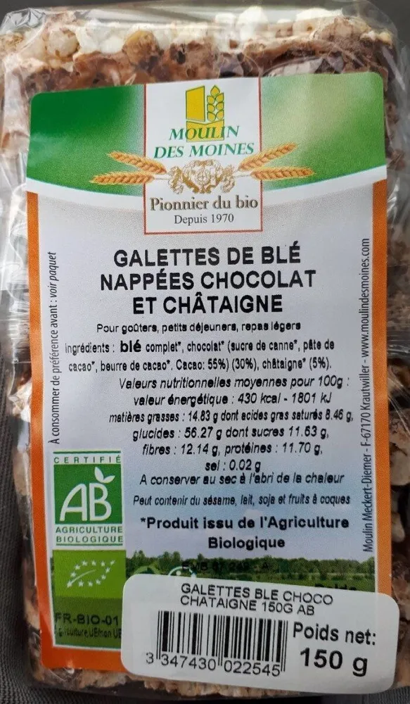 Galettes de blé nappees chocolat et châtaigne