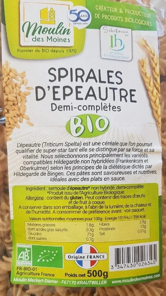 Spirales d'épeautre demi-complètes