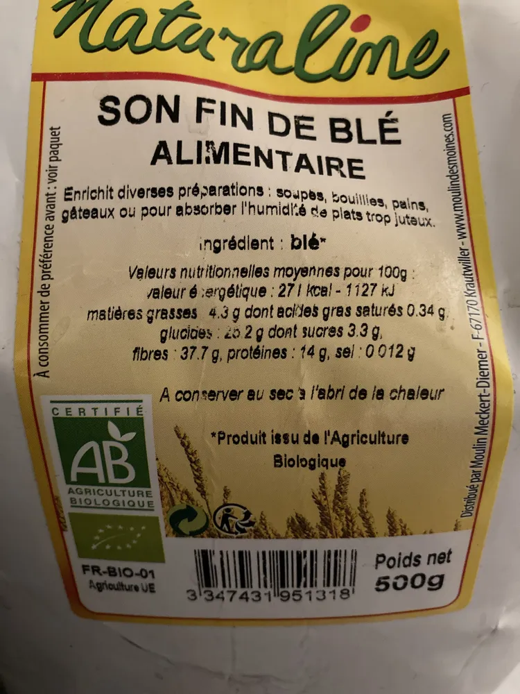 Son de blé alimentaire fin