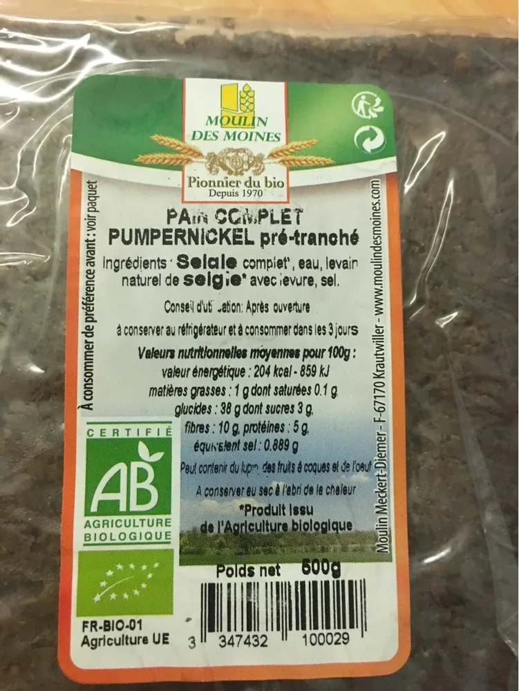 Pain complet pumpernickel pré-tranché