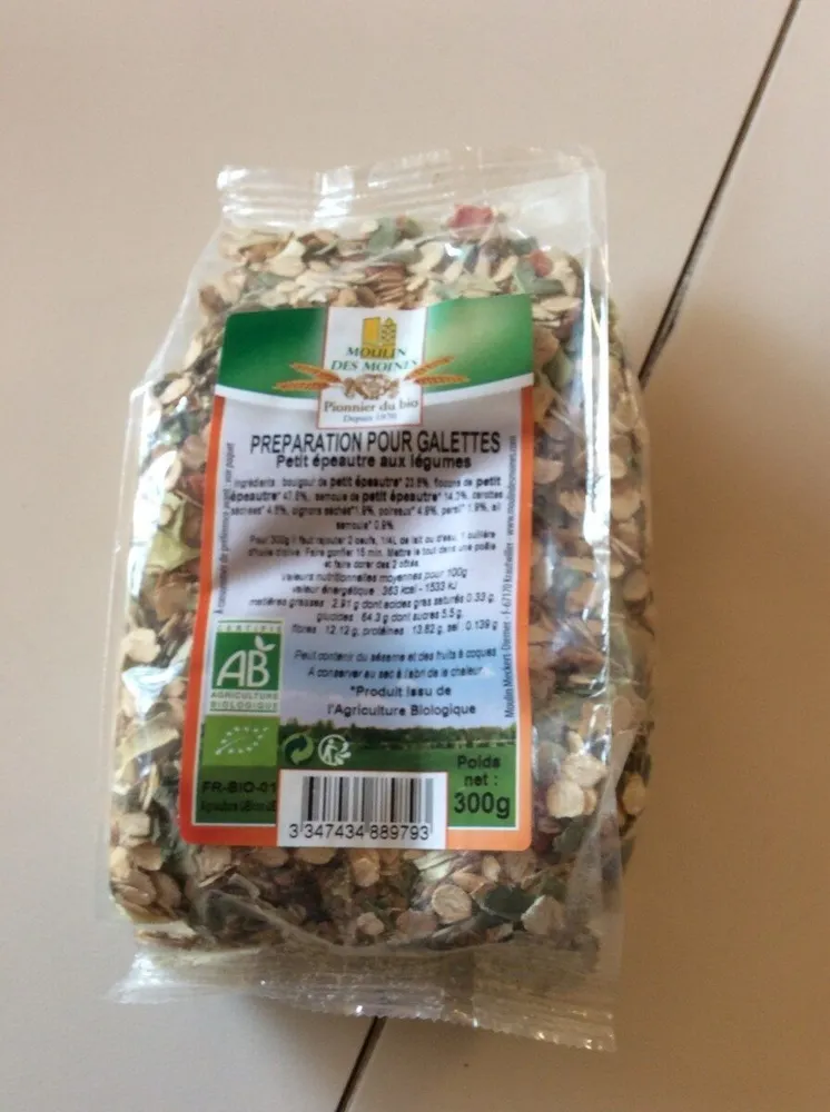 Preparation pour galettes petit epeautre aux legumes
