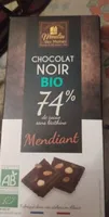 CHOCOLAT NOIR BIO 74% de cacao sans lécithine Mendiant