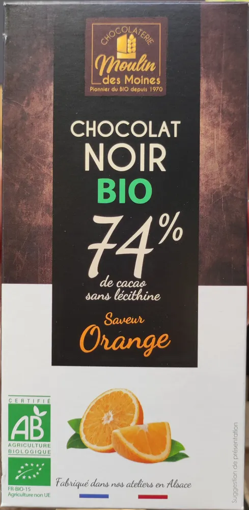 Chocolat noir saveur orange 74%