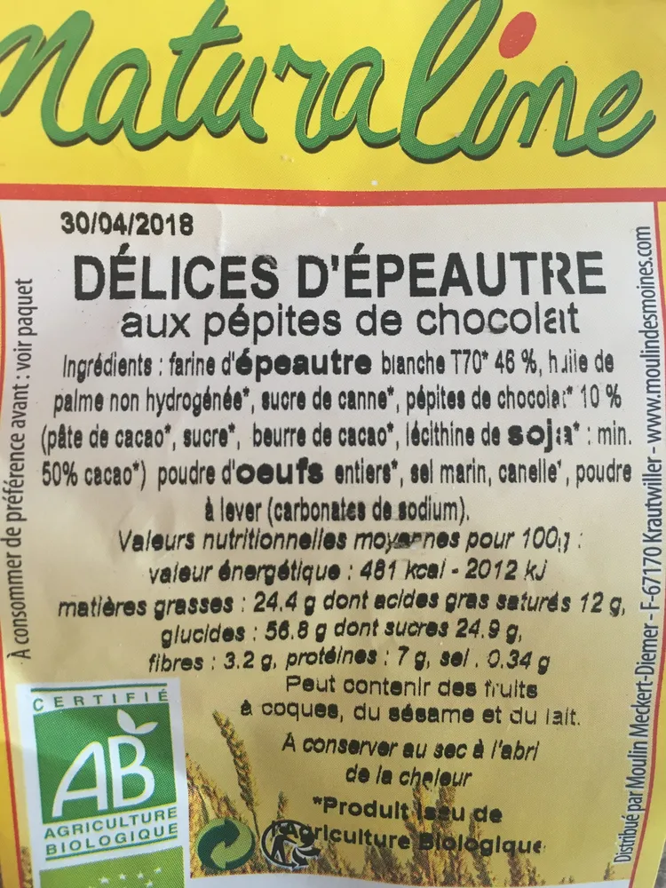 Délices d'épeautre aux pépites de chocolat