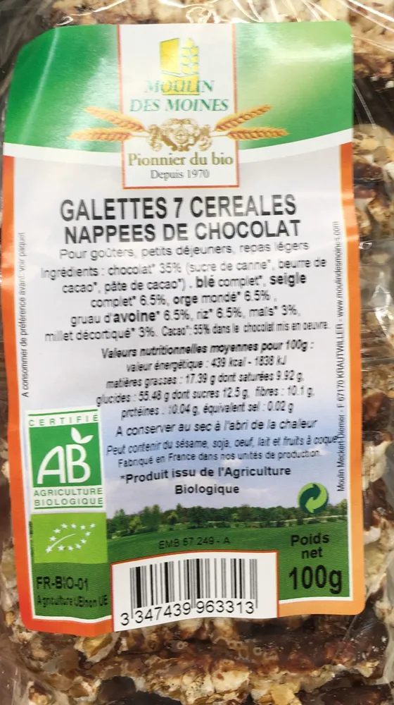 Galettes 7 céréales nappées de chocolat