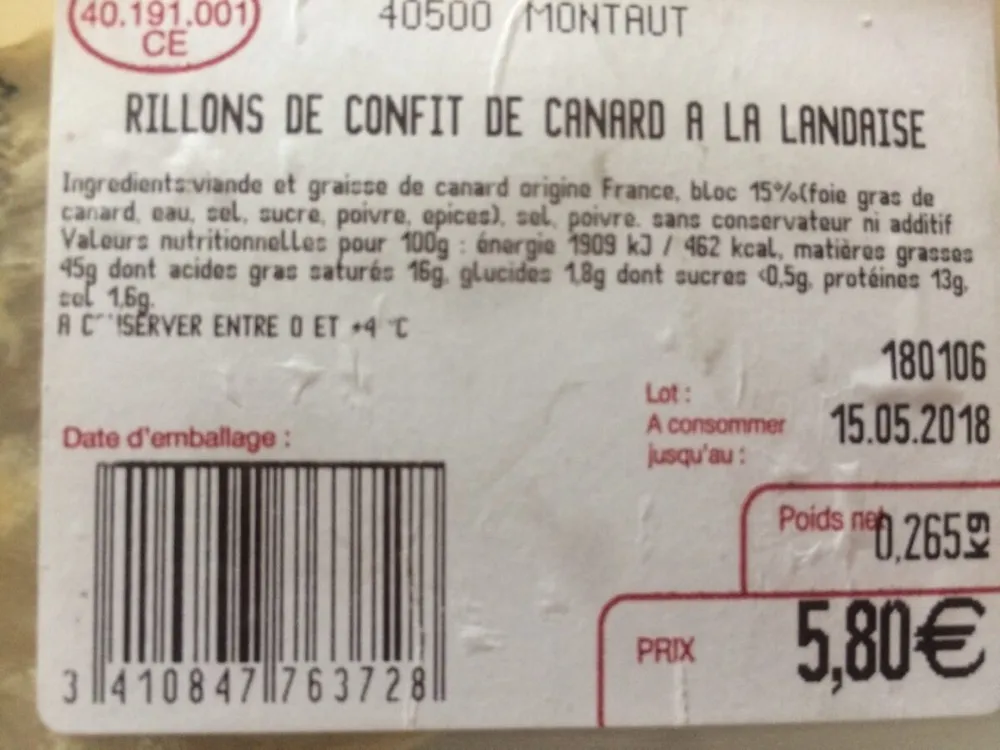 rillon de confit de canard à la landaise