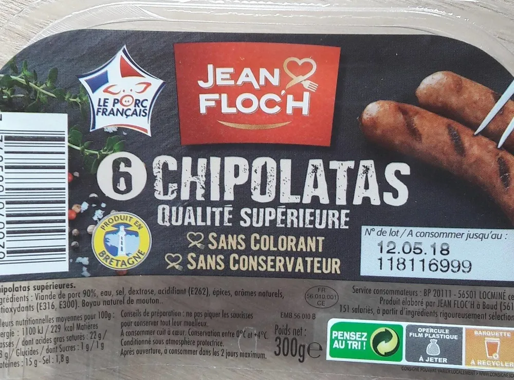 Chipolatas JEAN FLOC'H, 6 pieces