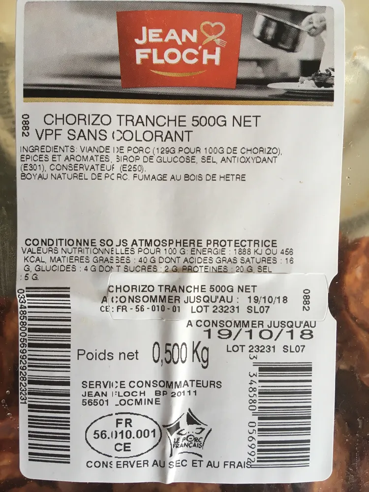Chorizo PP Tranché Sous Atmosphère Contrôlée | 500 G