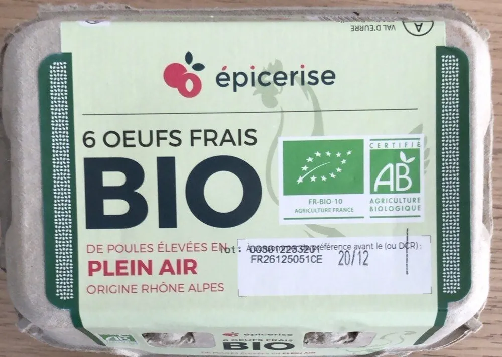 6 oeufs frais bio (plein air)