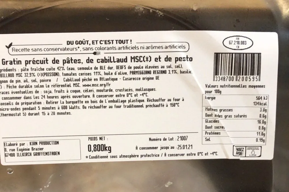 Gratin precuit de pates