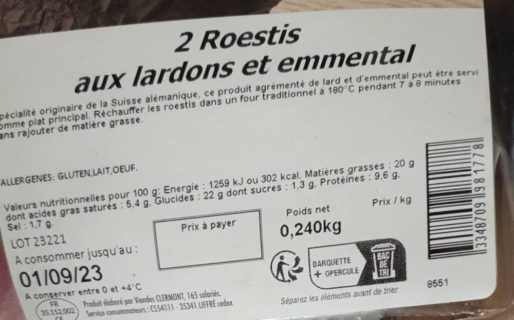 Roesti aux lardons et emmental