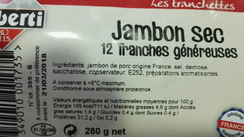 Jambon sec 12 tranches généreuses