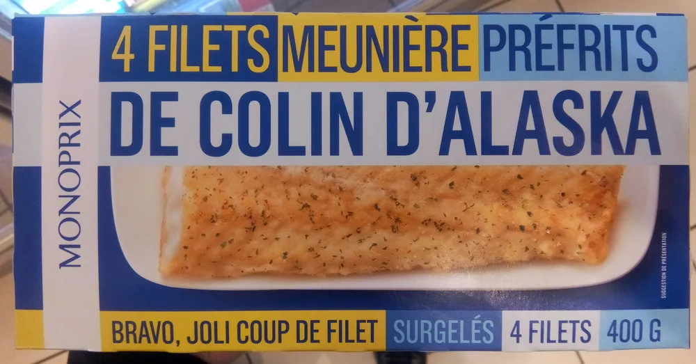 Filets meunière préfrits de colin d'Alaska, surgelés