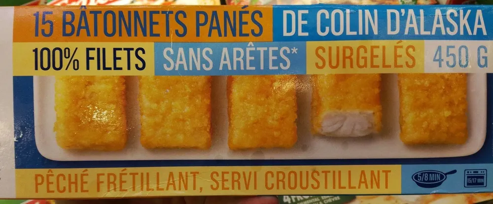 15 bâtonnets panés de colin d'Alaska surgelés