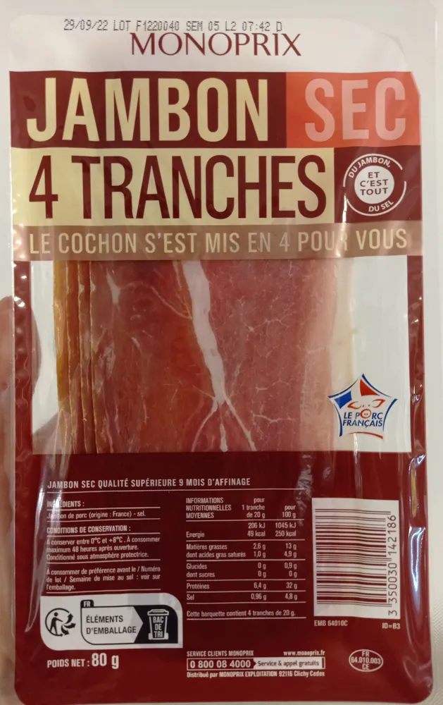 Jambon sec salé au sel sec affiné 7 mois