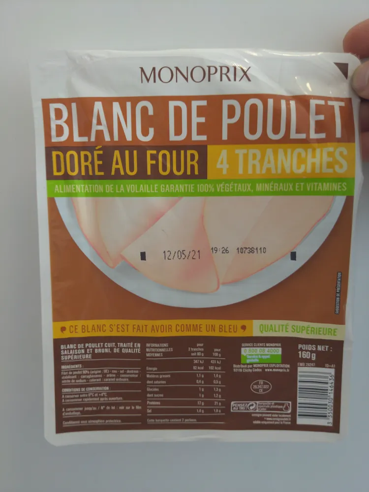 Blanc de Poulet, Doré au Four (4 tranches)