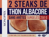 Steaks de thon albacore nature sans arêtes, surgelés