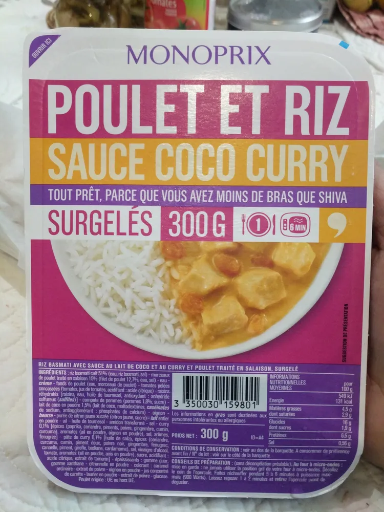 Poulet et riz sauce coco curry
