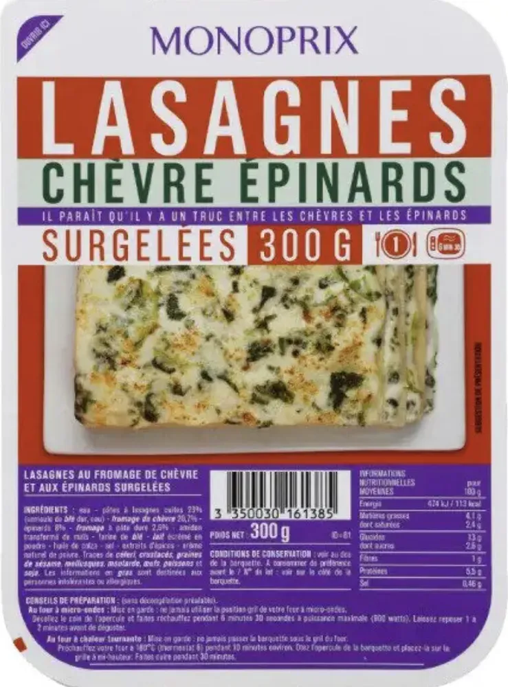 Lasagnes chèvre épinards