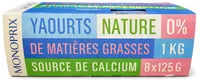 Yaourts natures, 0% de mat. Gr.