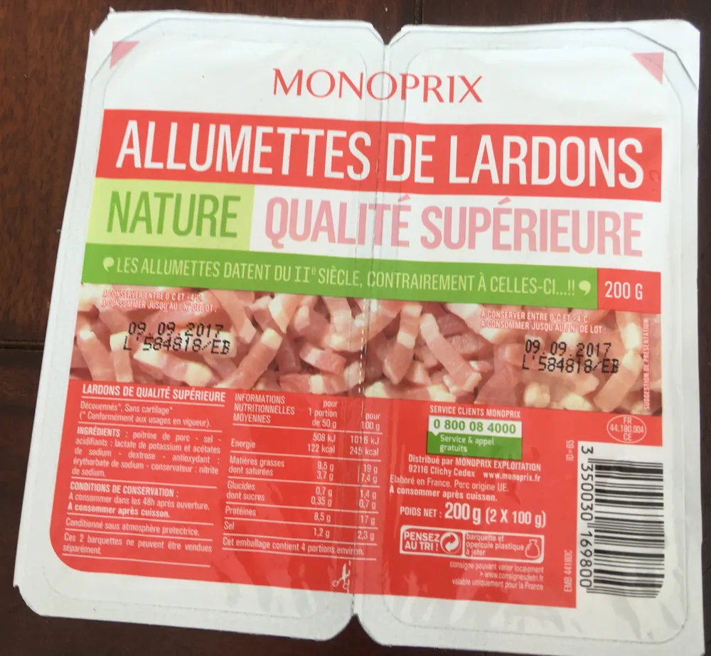 Allumettes de lardons nature qualité supérieure
