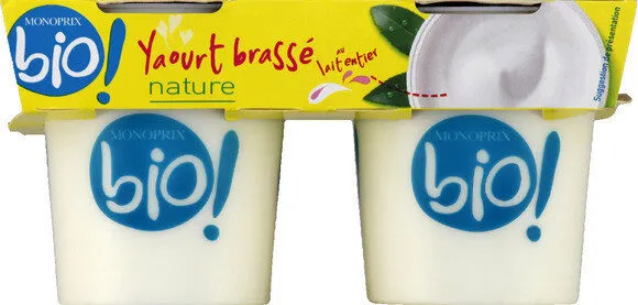 Yaourt brassé nature bio, au lait entier de vache