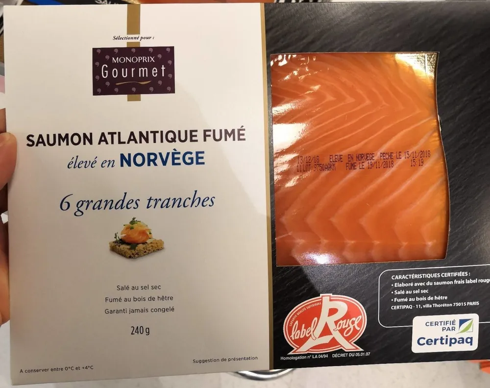 Saumon atlantique fumé élevé en Norvège