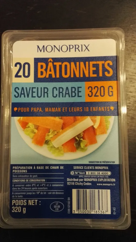 Bâtonnets de surimi, saveur crabe