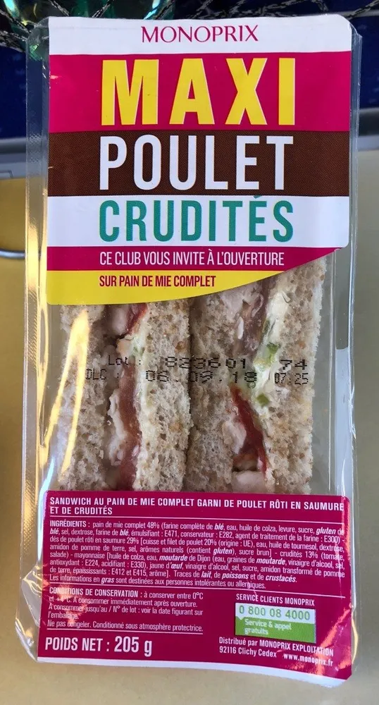 Maxi Poulet Crudités sur pain de mie complet