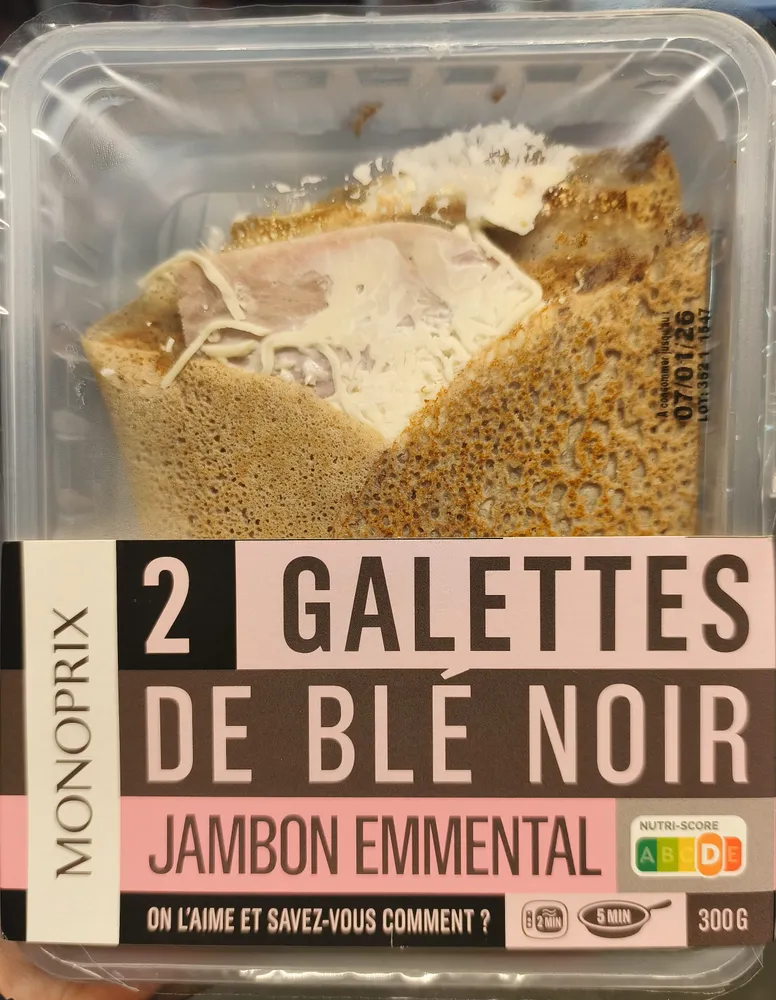2 galettes de blé noir jambon emmental