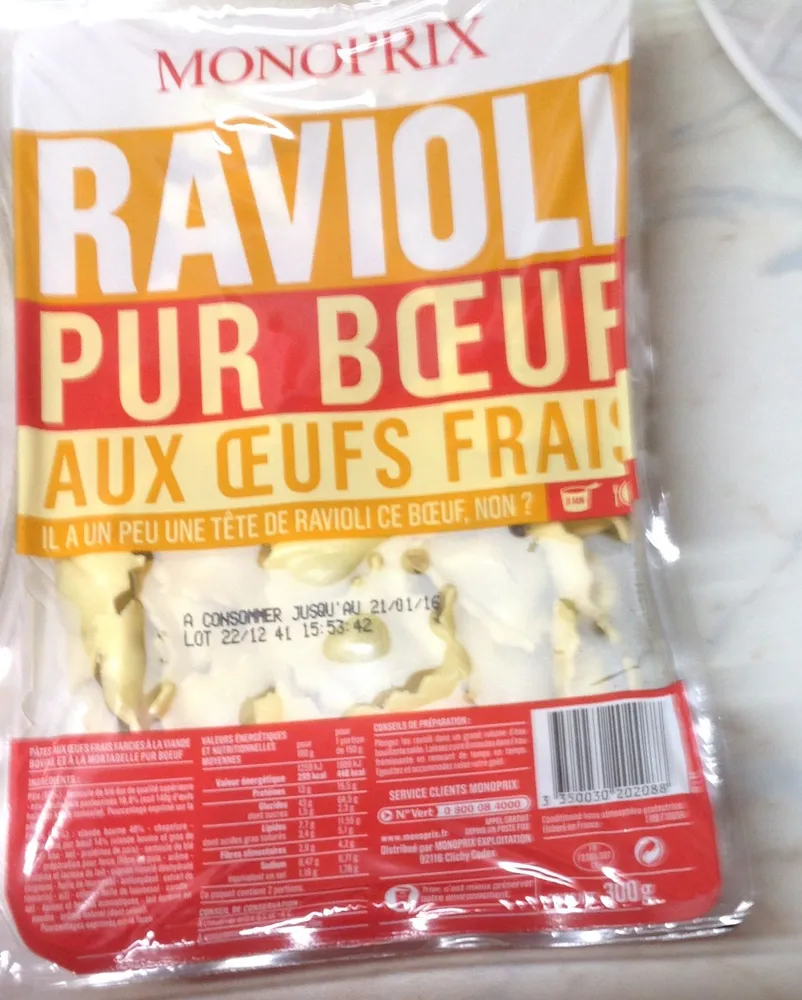 Ravioli pur boeuf aux oeufs frais