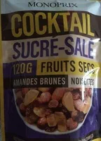 Cocktail sucré-salé fruits secs amandes brunes noisettes