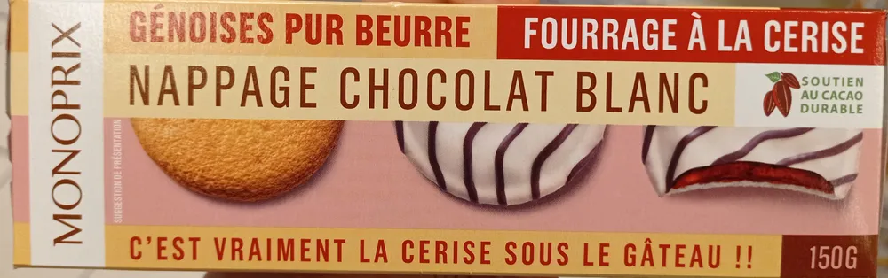 Génoises fourrées à la cerise nappées de chocolat blanc